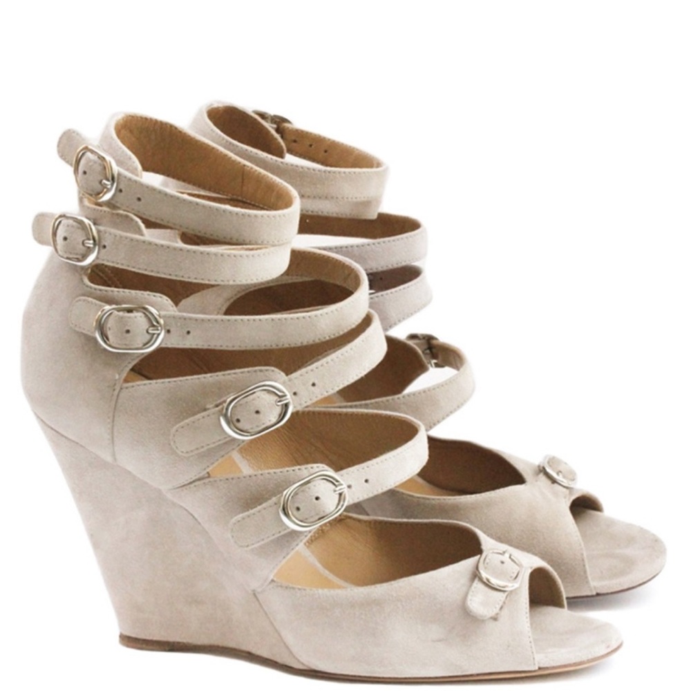 Chloe Beige pink multi-strap wedge sandals